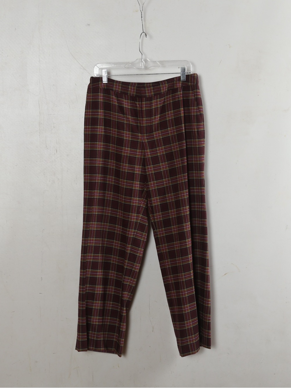 Ellen Tracy Burgundy Plaid Dress Pants with Olive Accents